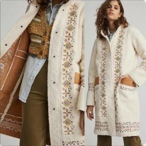 Anthropologie Maeve Embroidered Sherpa Jacket Shoat